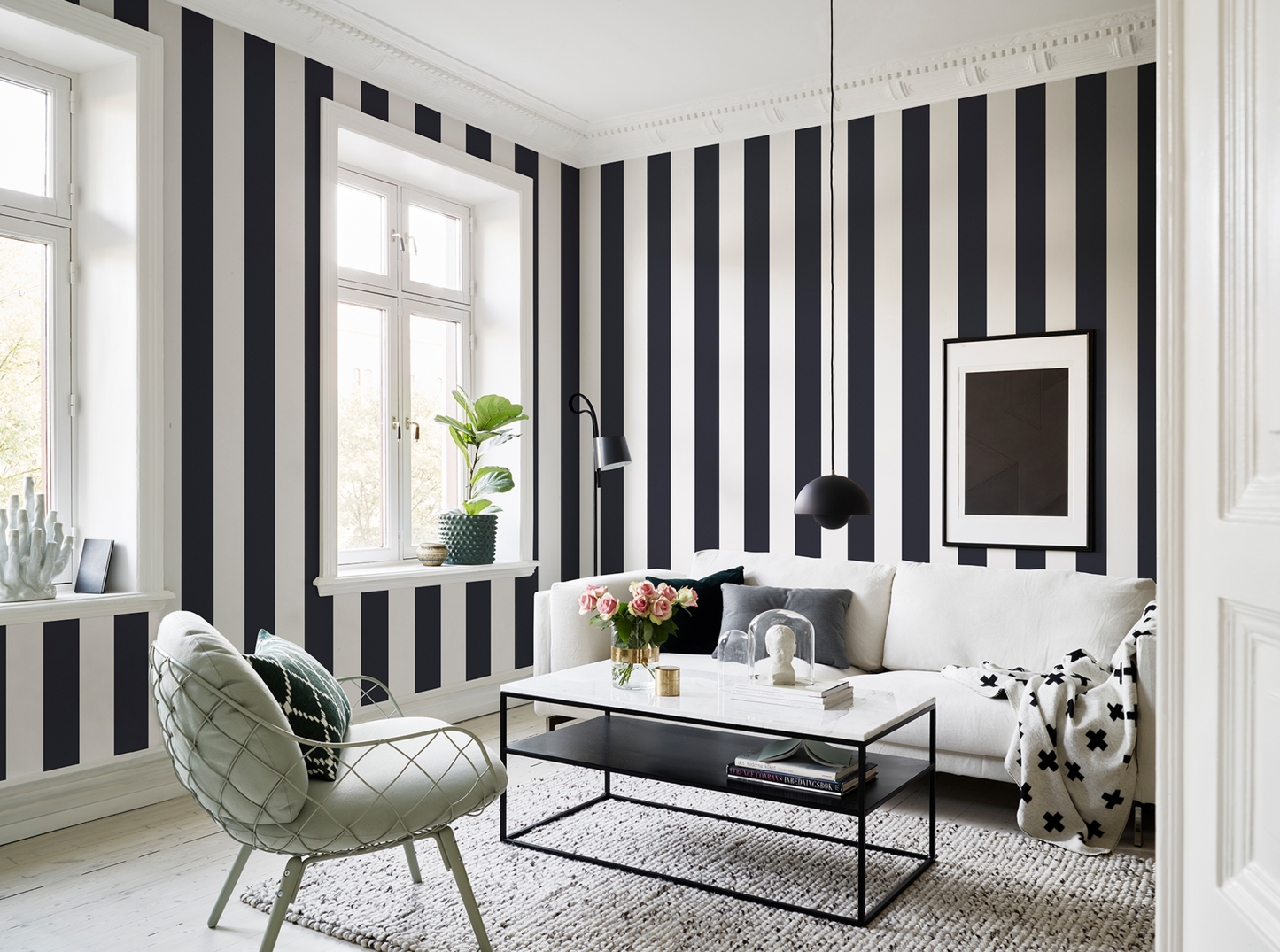 Solid Black and White Stripe